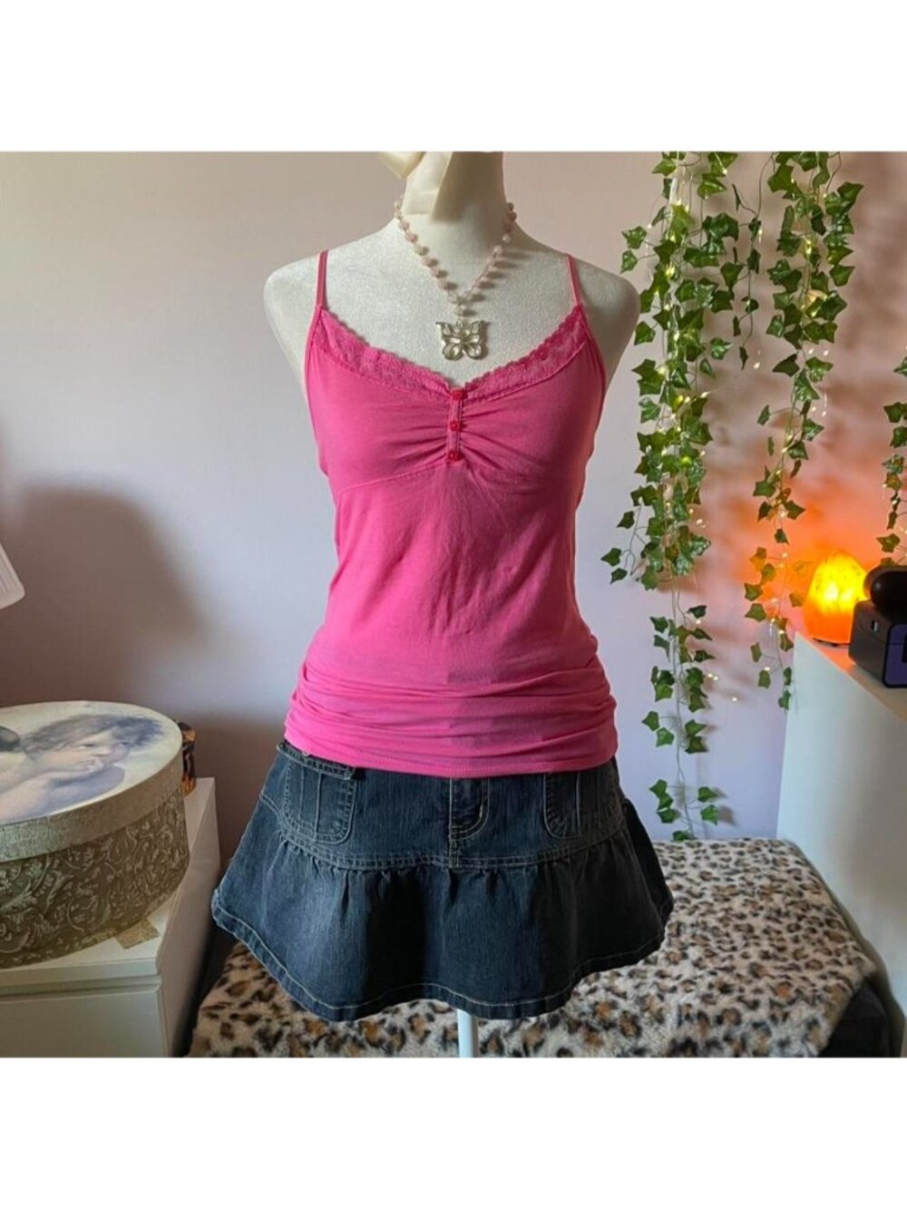 2000s pink lacy camisole